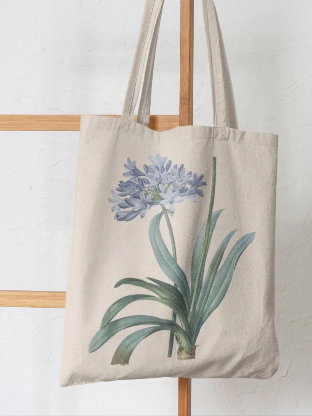 Lily Of The Nile Vintage Floral Print Graphic Canvas Tote Bag